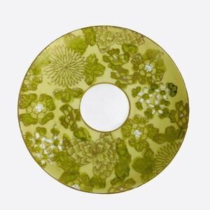 RARE Vintage Dorothy C Thorpe Dot2 Chrysanthemum Green Gold Floral Saucer (1)